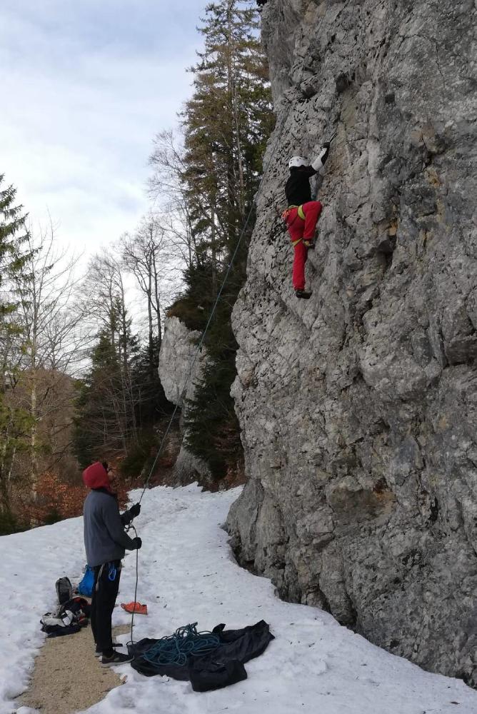 climbing in the snow