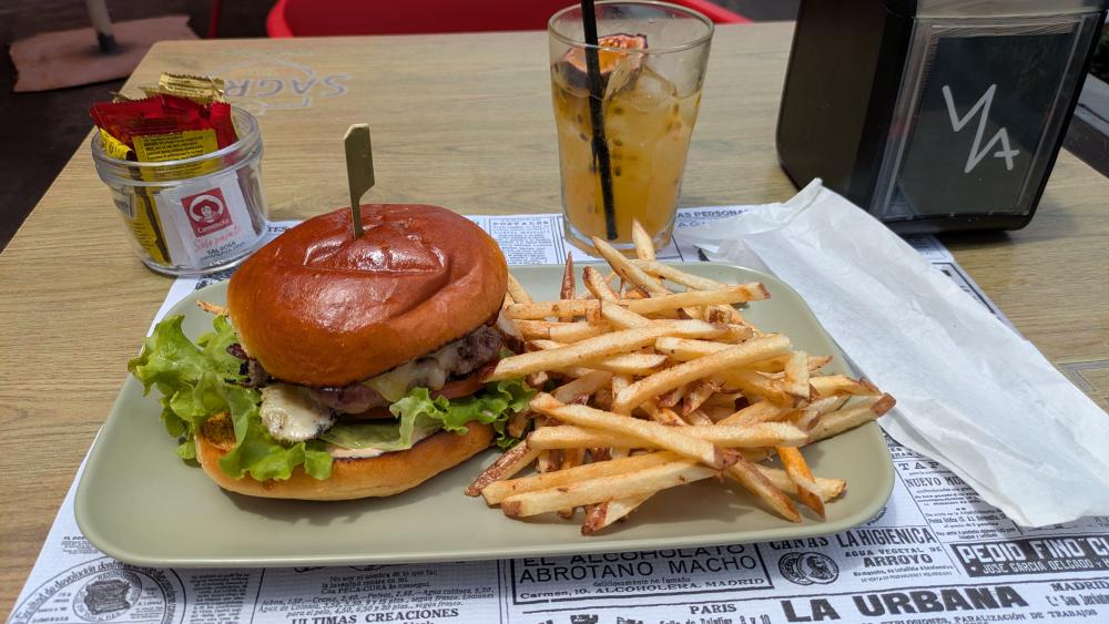 Burger and fries after diving